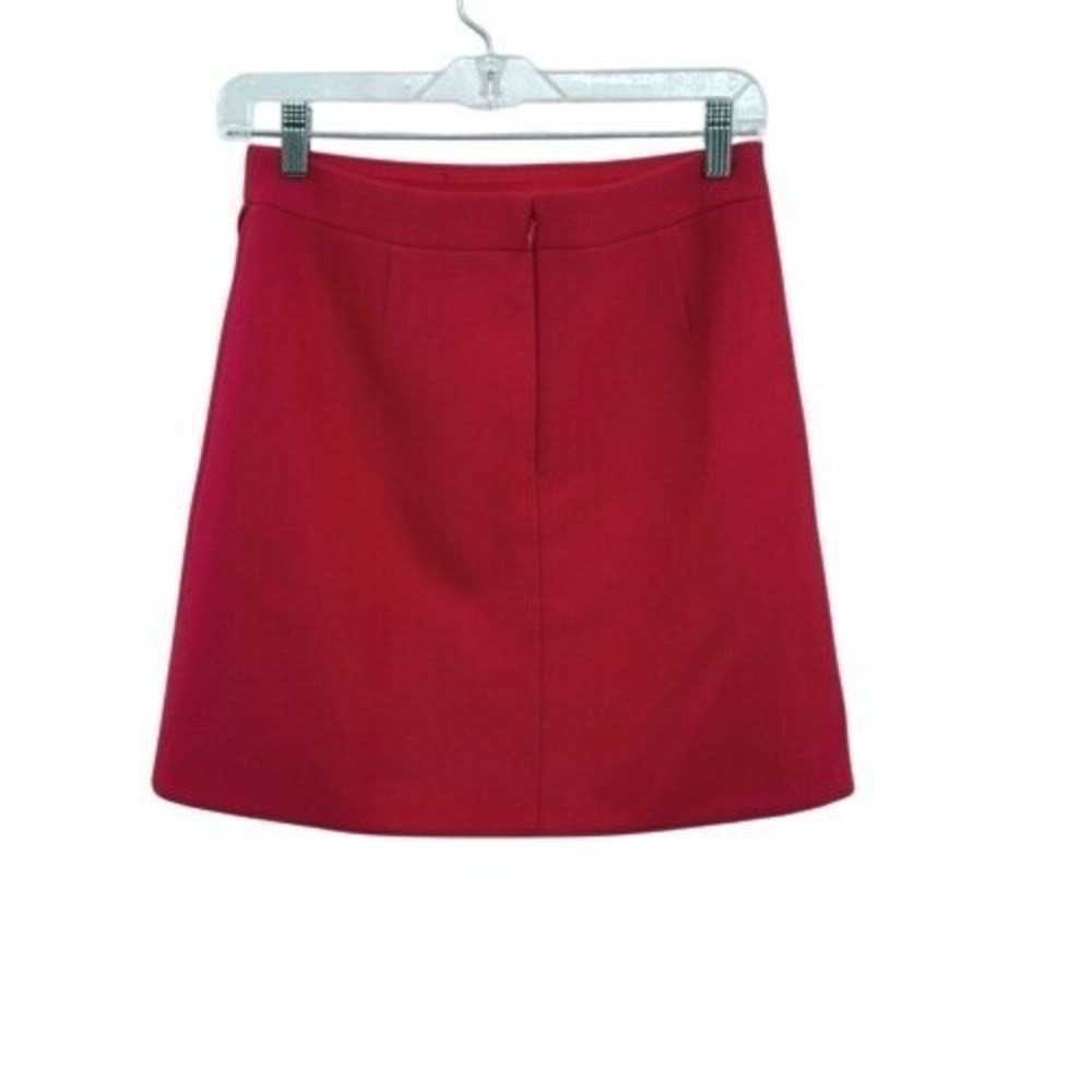 J. Crew Mini Skirt Wool Pencil Straight Ruffle Women Size 2 Red Party Holiday - Picture 2 of 9